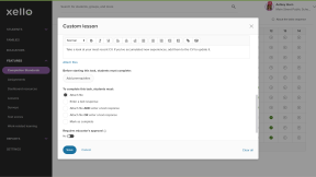 Educator account in Xello. The modal to add custom tasks is open. A custom lesson about updating a resume is being created. To complete the task, students must attach a file. 